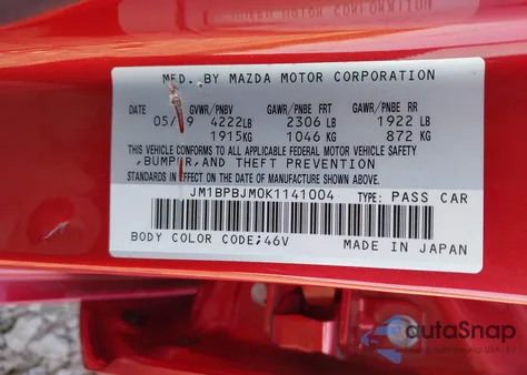 2019 Mazda Mazda3 z USA, uszkodzony, nr VIN JM1BPBJM0K1141004